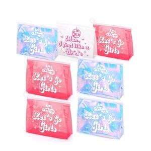 7 Pcs Let's Go Girls Bachelorette Makeup Bags Retro Disco Cowgirl Recovery...